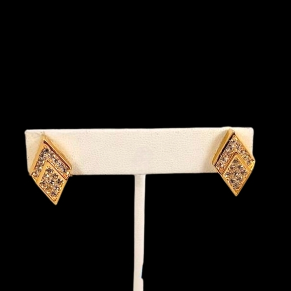 Christian DIOR Gold Tone Rhinestone Clip On Vintage earrings - Picture 1 of 6